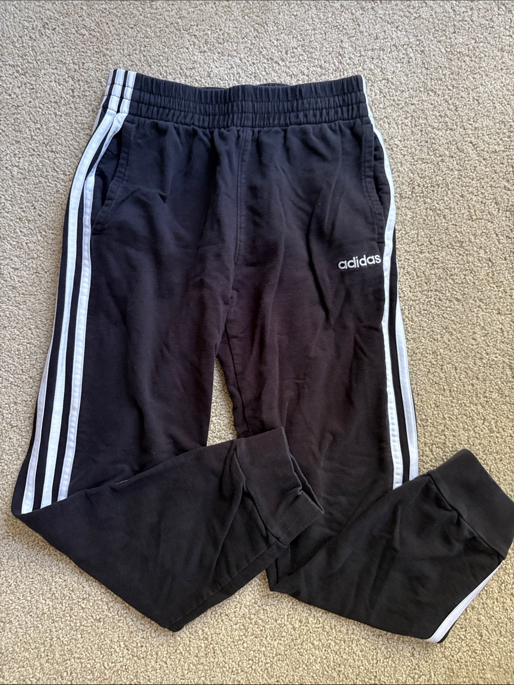 adidas Kids Black Joggers with White Side Stripes